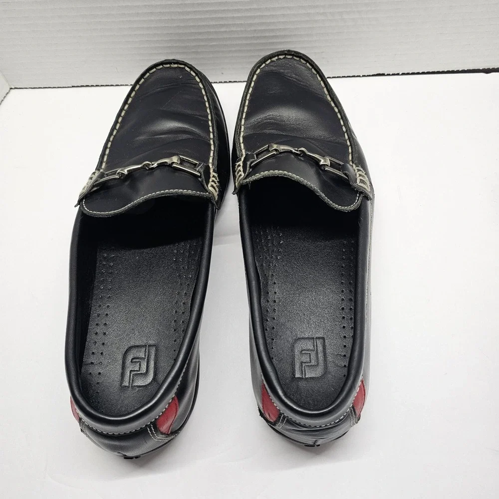 FootJoy Men's 10 M Black Club Casual Leather Bit Loafers Slip On Driving Shoes